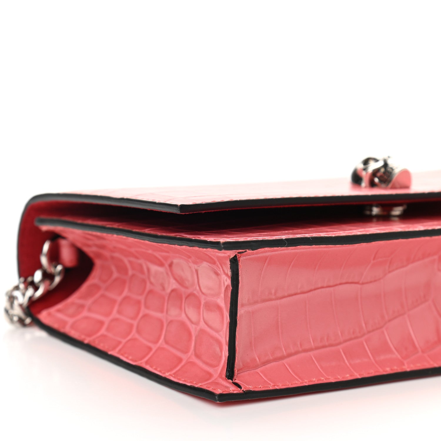 Alexander McQueen Calfskin Crocodile Embossed Skull Mini Crossbody Bag Pink 7 of 8