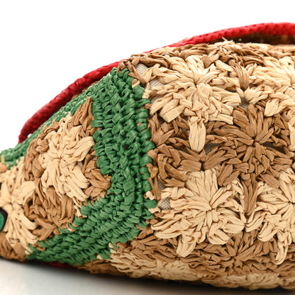 Gucci Raffia Azalea Calfskin Crochet Flower Small GG Marmont Shoulder Bag Natural Ecru Green Red New Shamarock 10 of 12