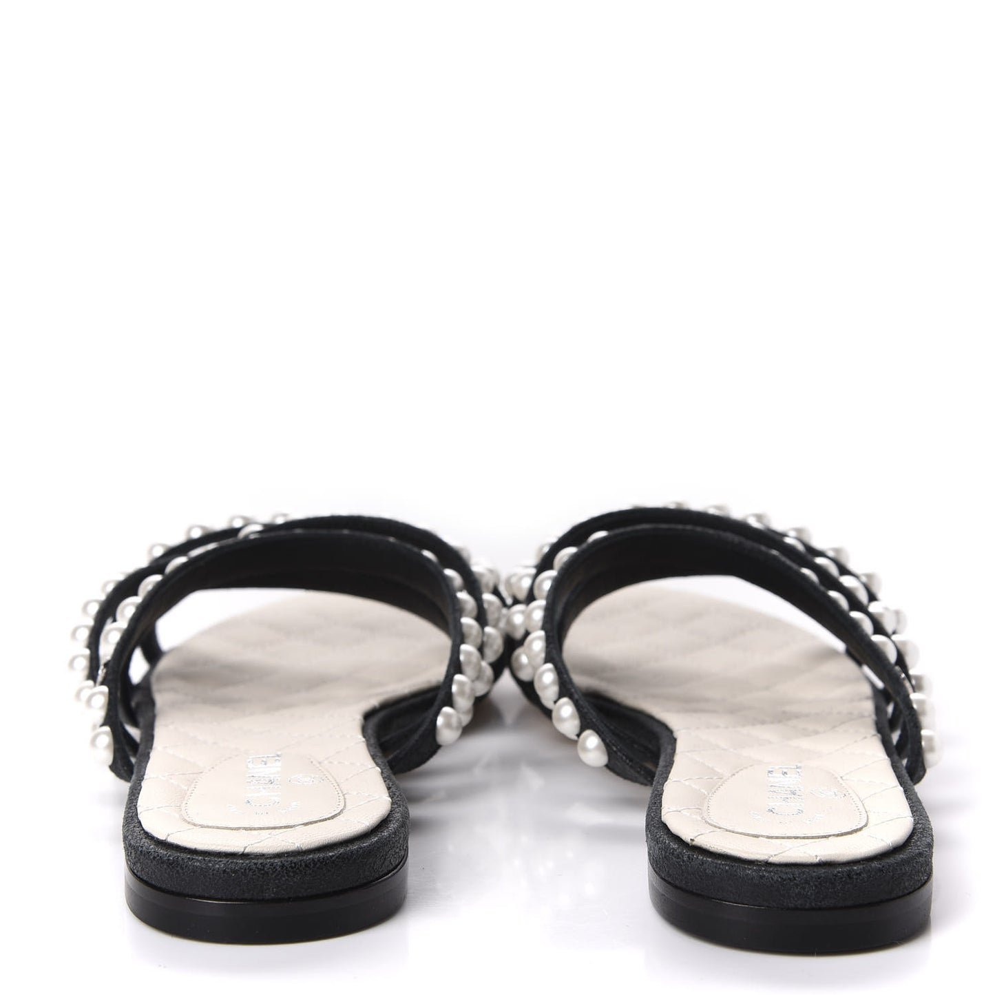 Crackled Lambskin Pearl Mule Sandals 35 Black