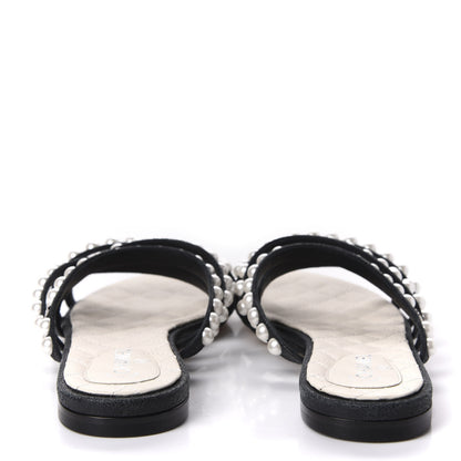 Chanel Crackled Lambskin Pearl Mule Sandals 35 Black 6 of 8