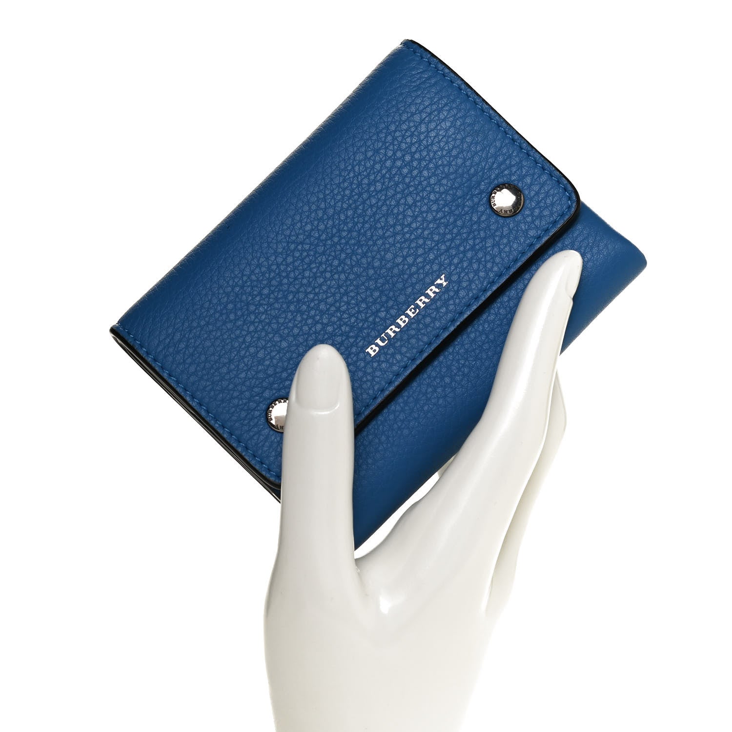 Burberry Grained Calfskin Tri-Fold Compact Wallet Blue 2 of 11