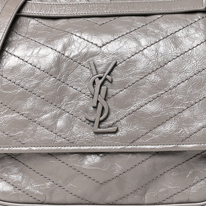 Saint Laurent Crinkled Calfskin Matelasse Monogram Large Niki Chain Satchel Fog 9 of 11