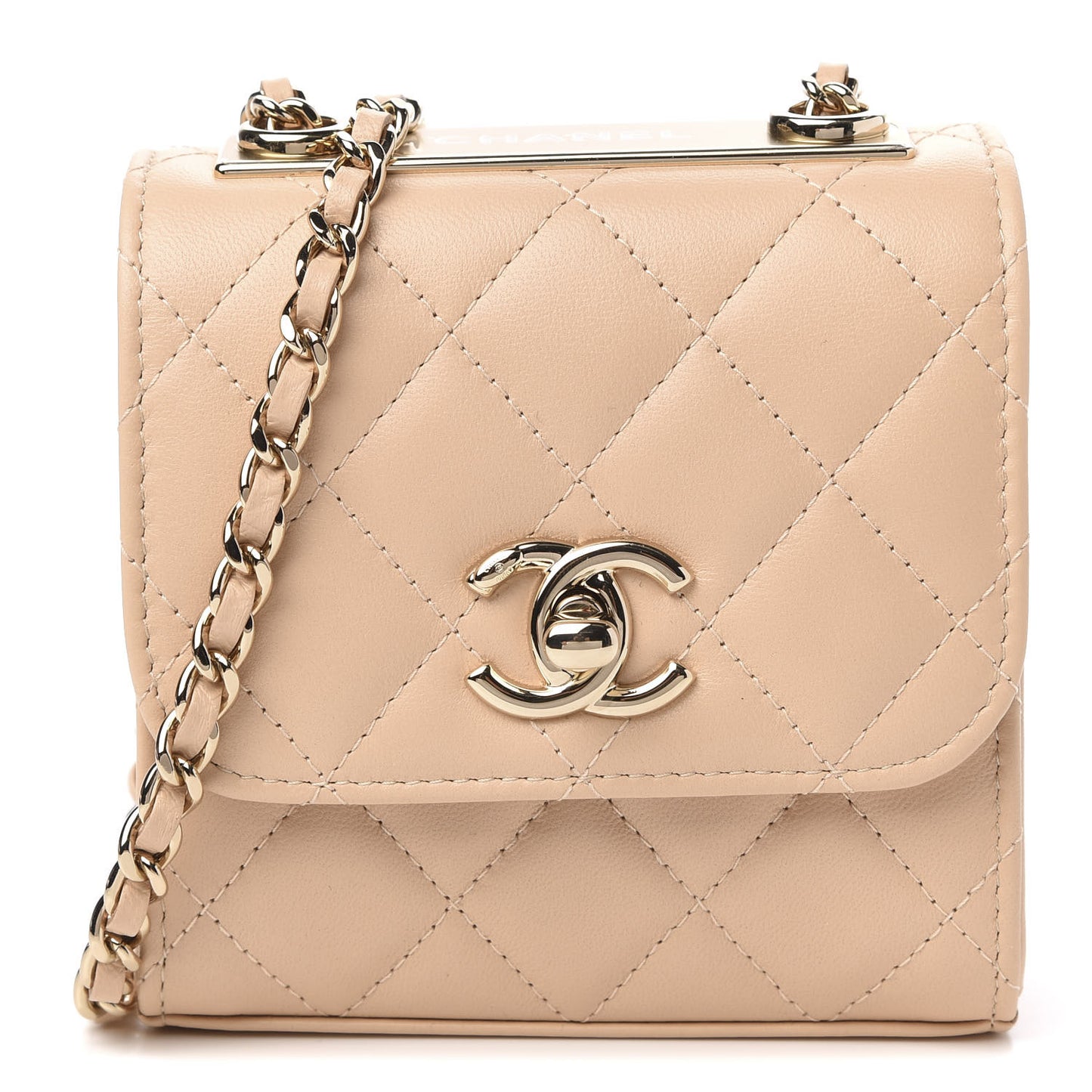 Lambskin Quilted Mini Trendy CC Clutch With Chain Beige