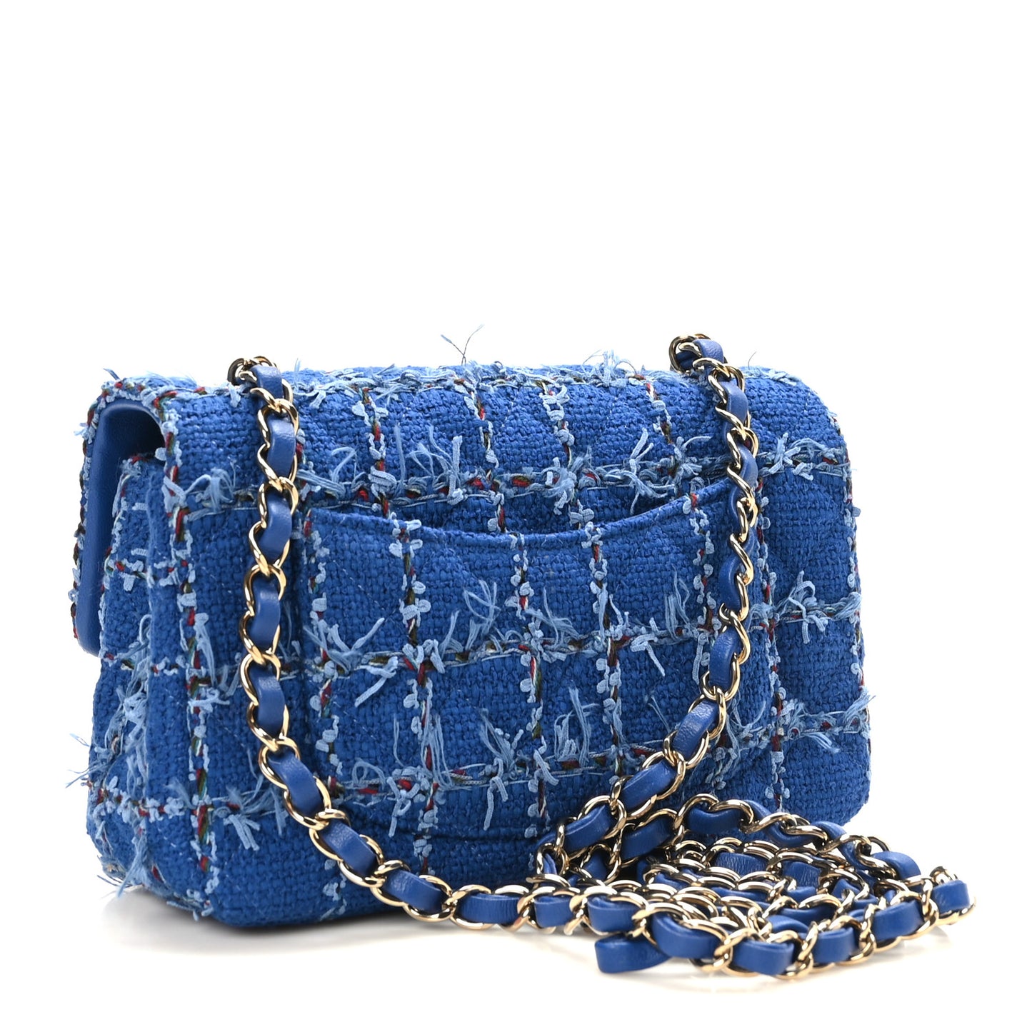 Tweed Quilted Mini Rectangular Flap Blue Multicolor