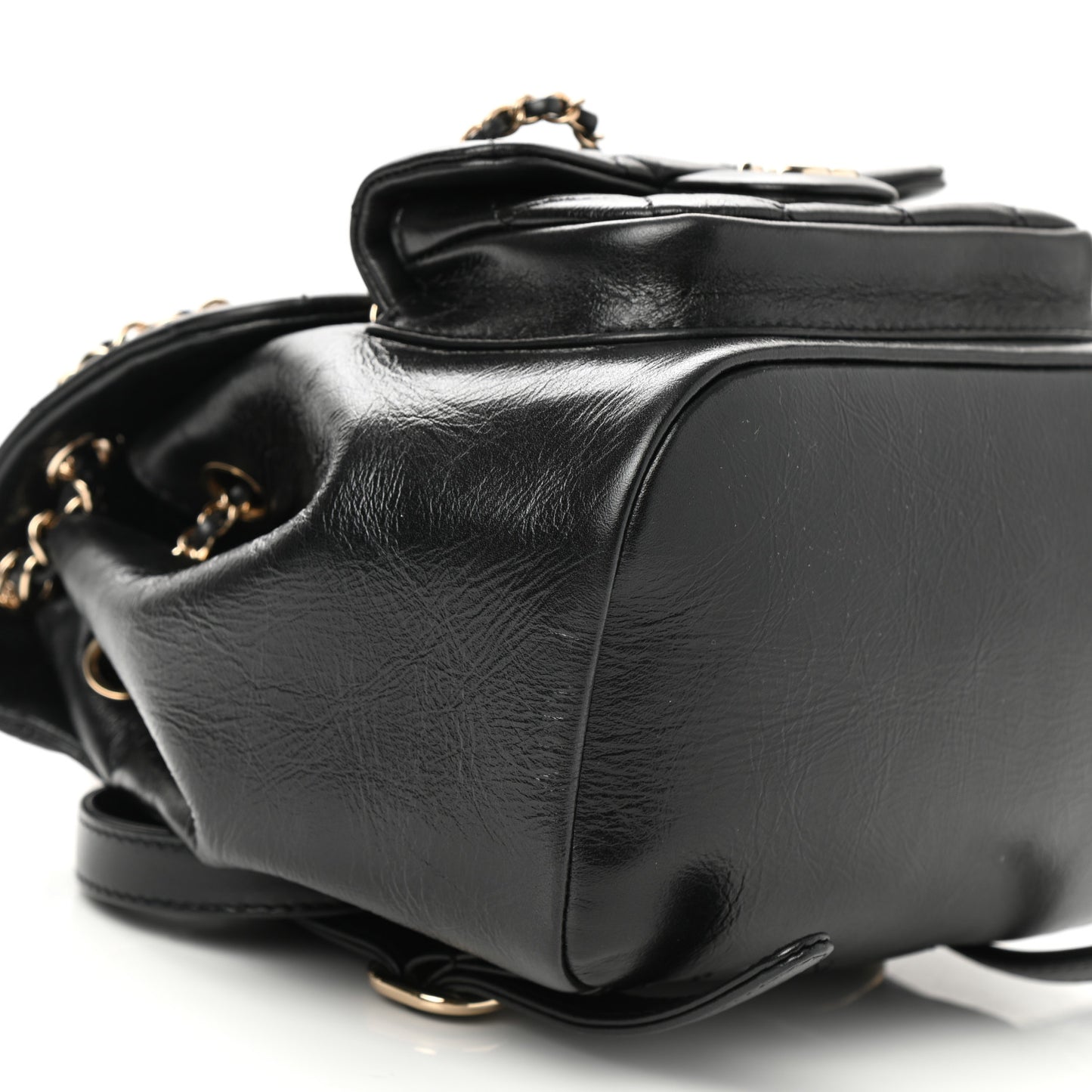 Glazed Aged Calfskin Quilted Small Duma Drawstring Backpack Black