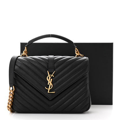 Saint Laurent Sheepskin Matelasse Chevron Monogram Medium College Bag Black 11 of 11