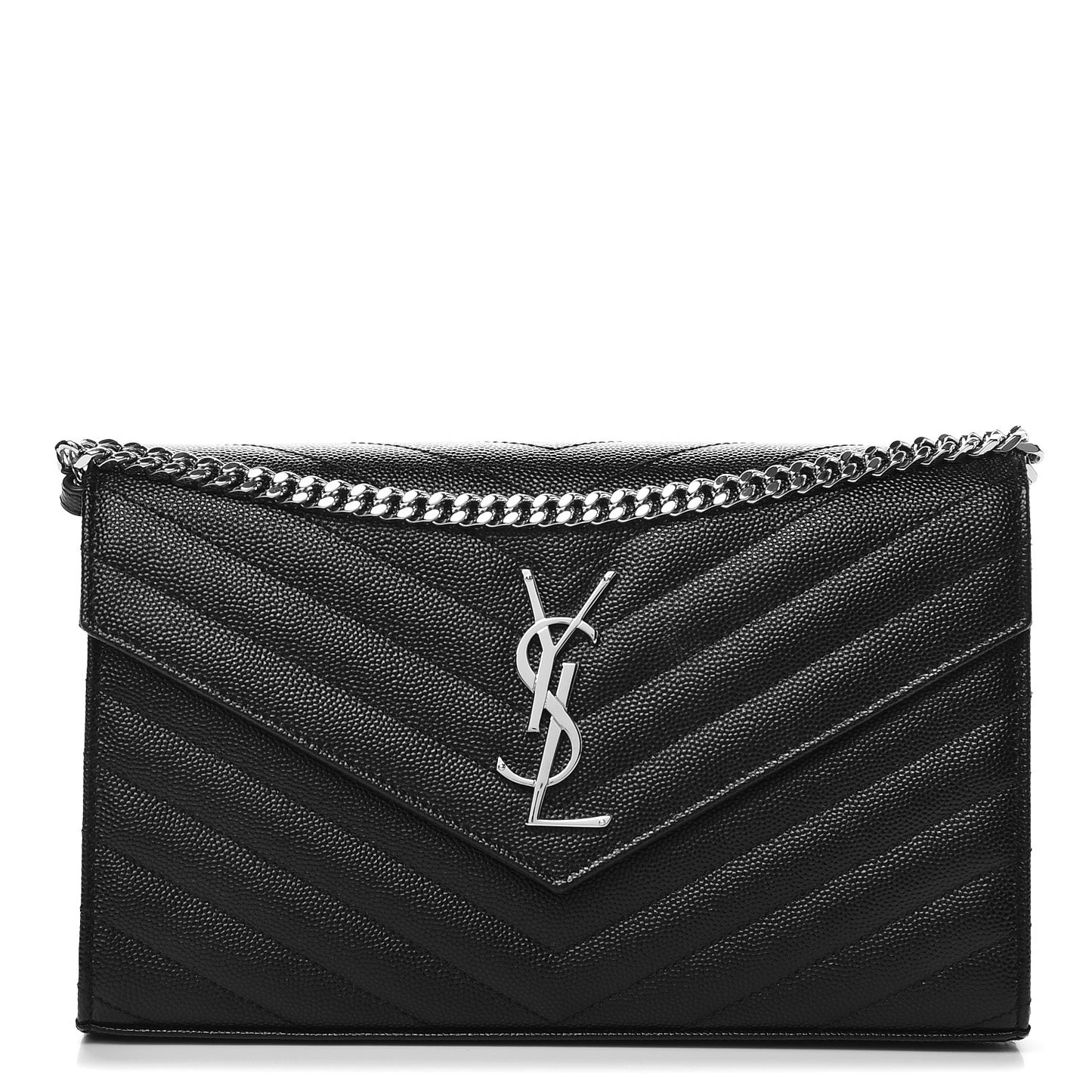Grain De Poudre Matelasse Chevron Monogram Chain Wallet Black