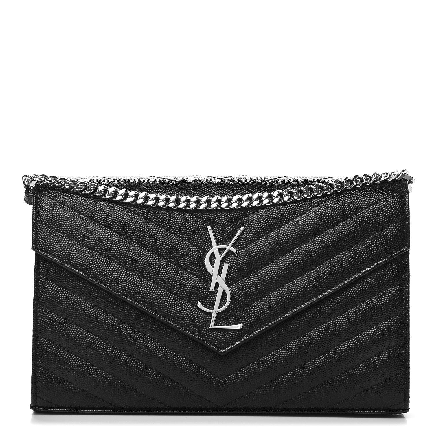Saint Laurent Grain De Poudre Matelasse Chevron Monogram Chain Wallet Black 1 of 7