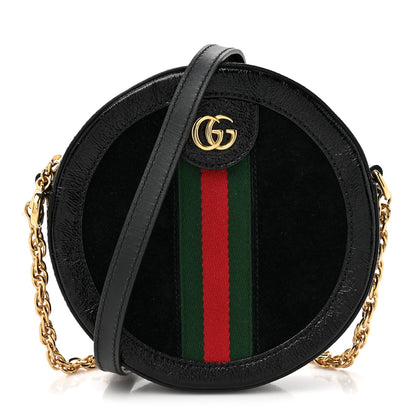 Gucci Suede Patent Web Mini Ophidia Round Shoulder Bag Black 1 of 10