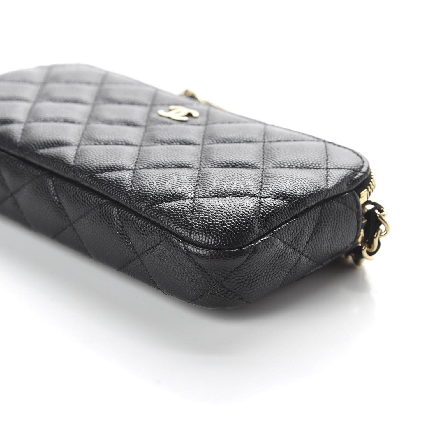 Caviar Quilted Small Clutch With Chain Black
