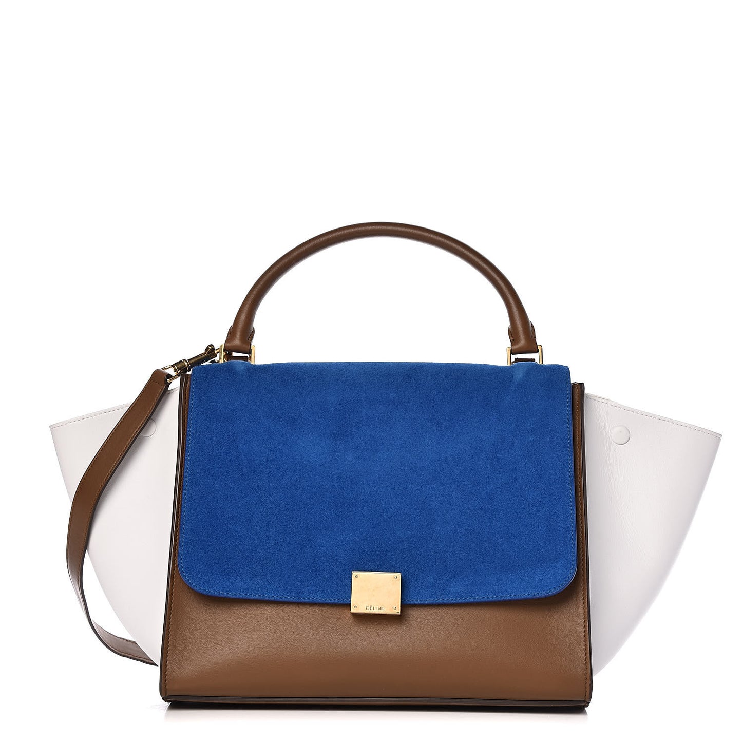 Smooth Calfskin Suede Medium Tri-Color Trapeze Bright Blue