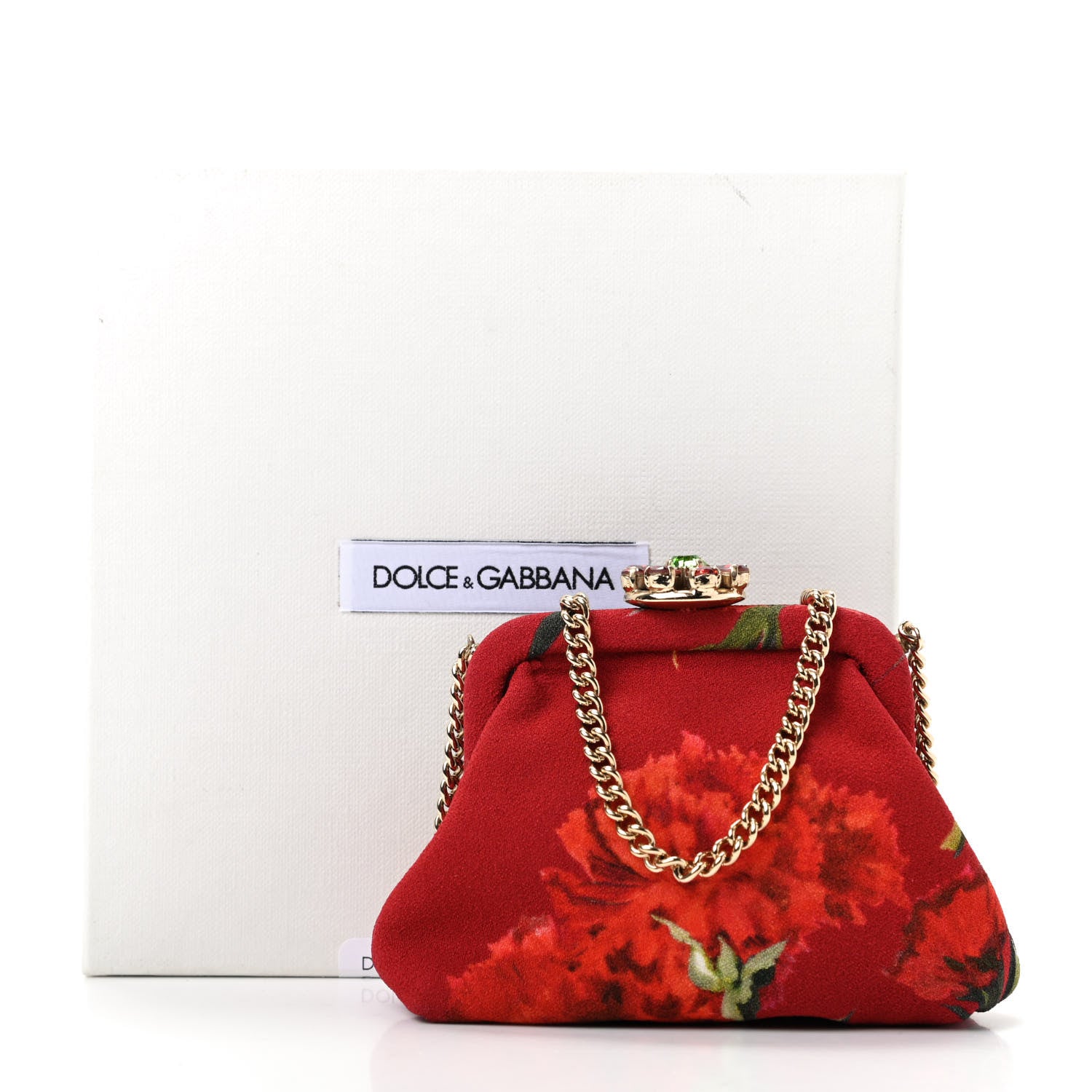 Dolce & Gabbana Fabric Printed Crystal Kiss Lock Chain Crossbody Red 8 of 9