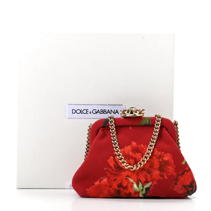 Dolce & Gabbana Fabric Printed Crystal Kiss Lock Chain Crossbody Red 8 of 9