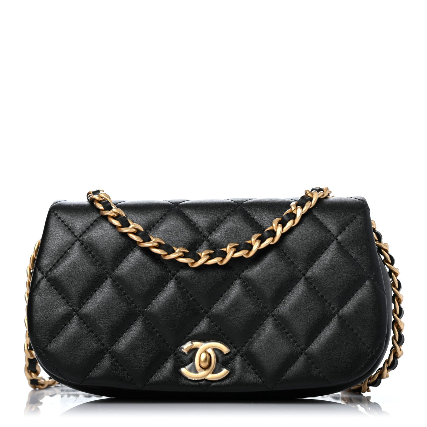 Calfskin Quilted Coco Mail Clutch With Chain Black