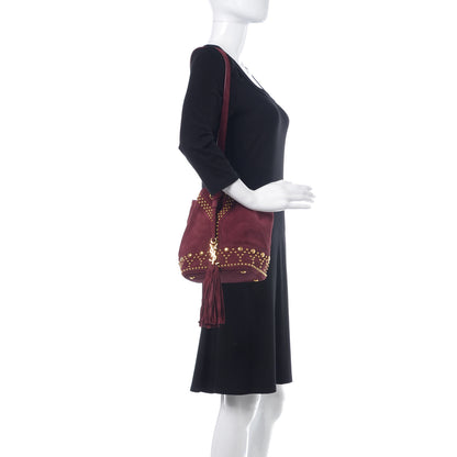 Saint Laurent Suede Small Y Studs Bucket Bag Burgundy 2 of 9