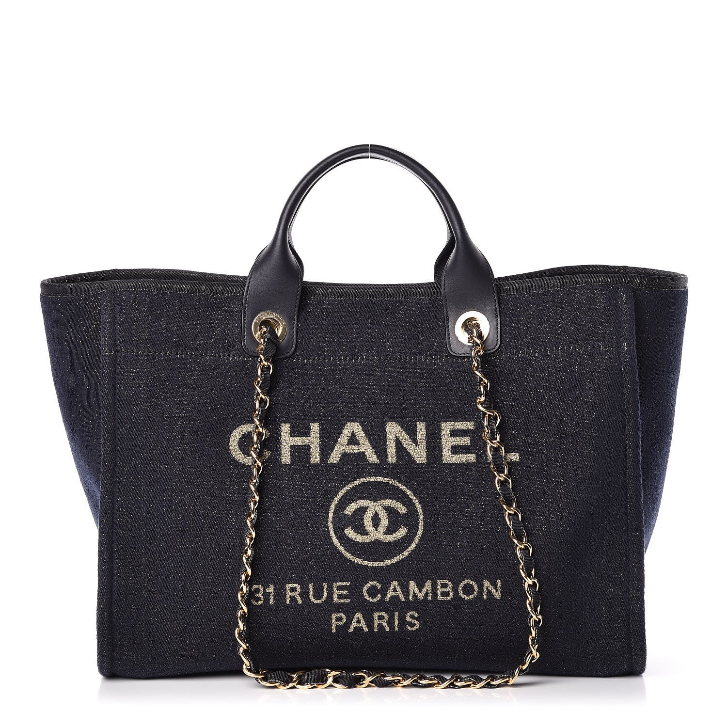 Chanel Lurex Canvas Medium Deauville Tote Navy Blue Gold 1 of 11
