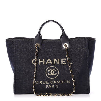 Chanel Lurex Canvas Medium Deauville Tote Navy Blue Gold 1 of 11