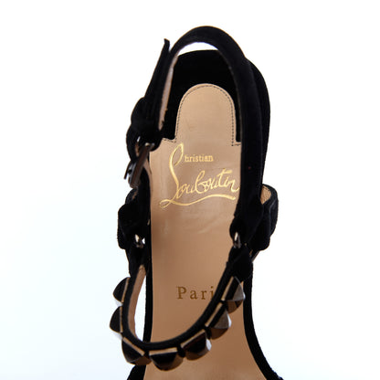 Christian Louboutin Calfskin Suede Cataclou 140 Wedge Sandals 37 Black Dark Gun 7 of 14