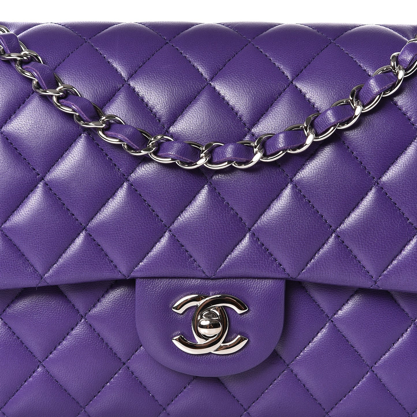 Lambskin Quilted Medium Double Flap Purple