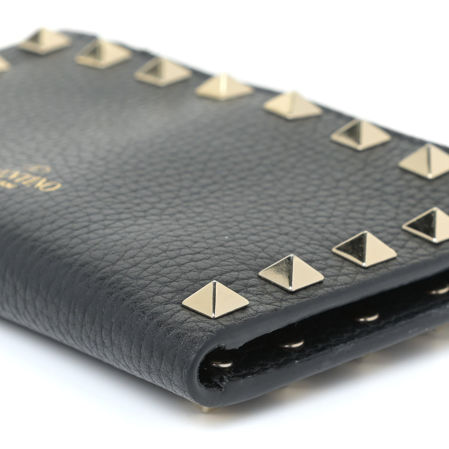 Valentino Garavani Pebbled Calfskin Rockstud Coin Case Card Holder Black 8 of 9