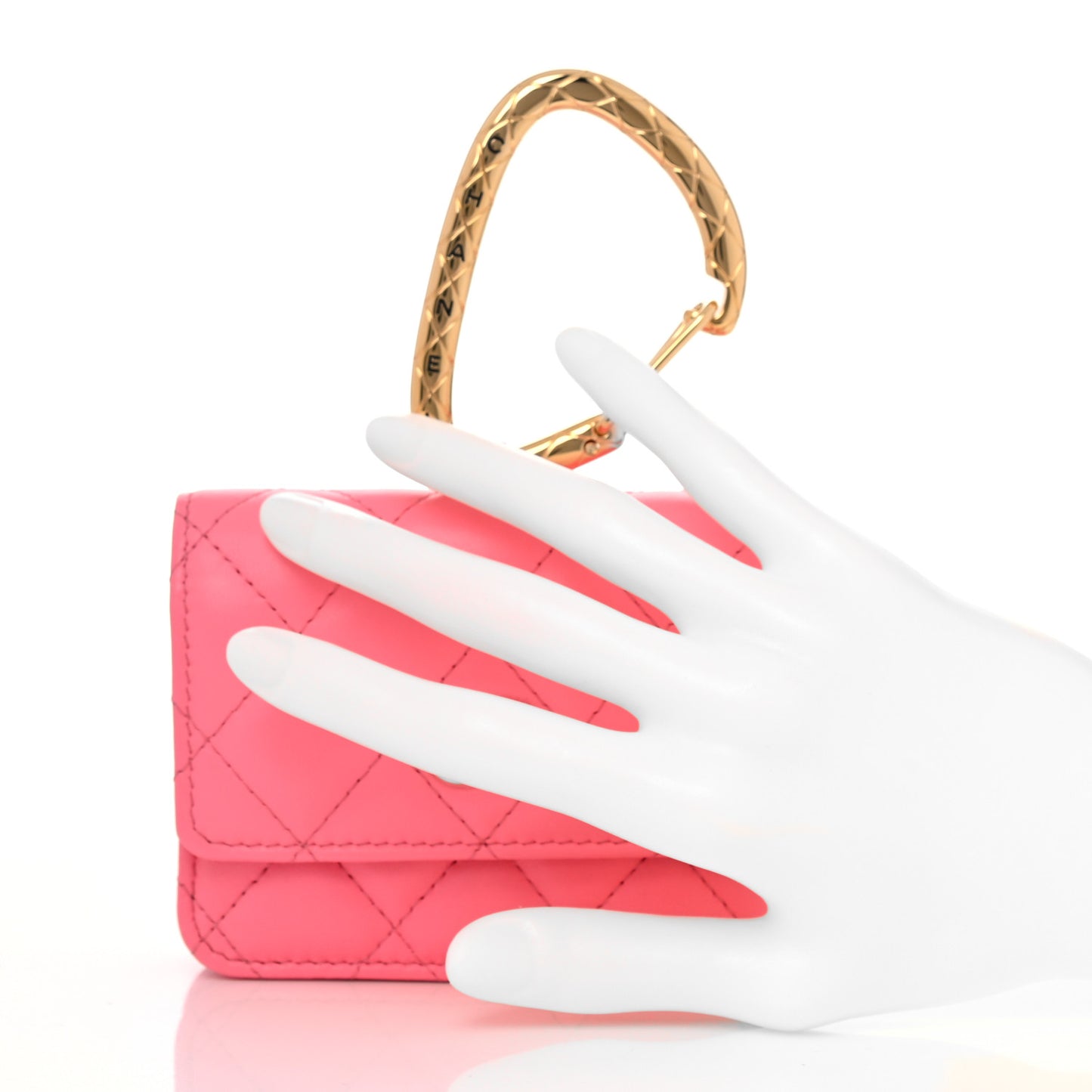 Lambskin Quilted CC Hook Card Holder Pink