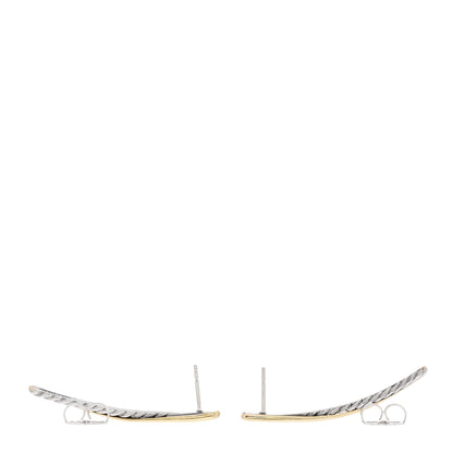 David Yurman Sterling Silver 18K Yellow Gold  Crossover Line Bar Earrings 3 of 4