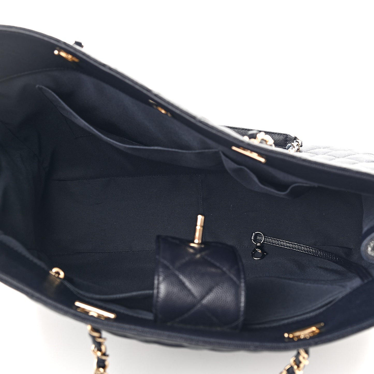 Caviar Quilted Large CC Shopping Tote Navy