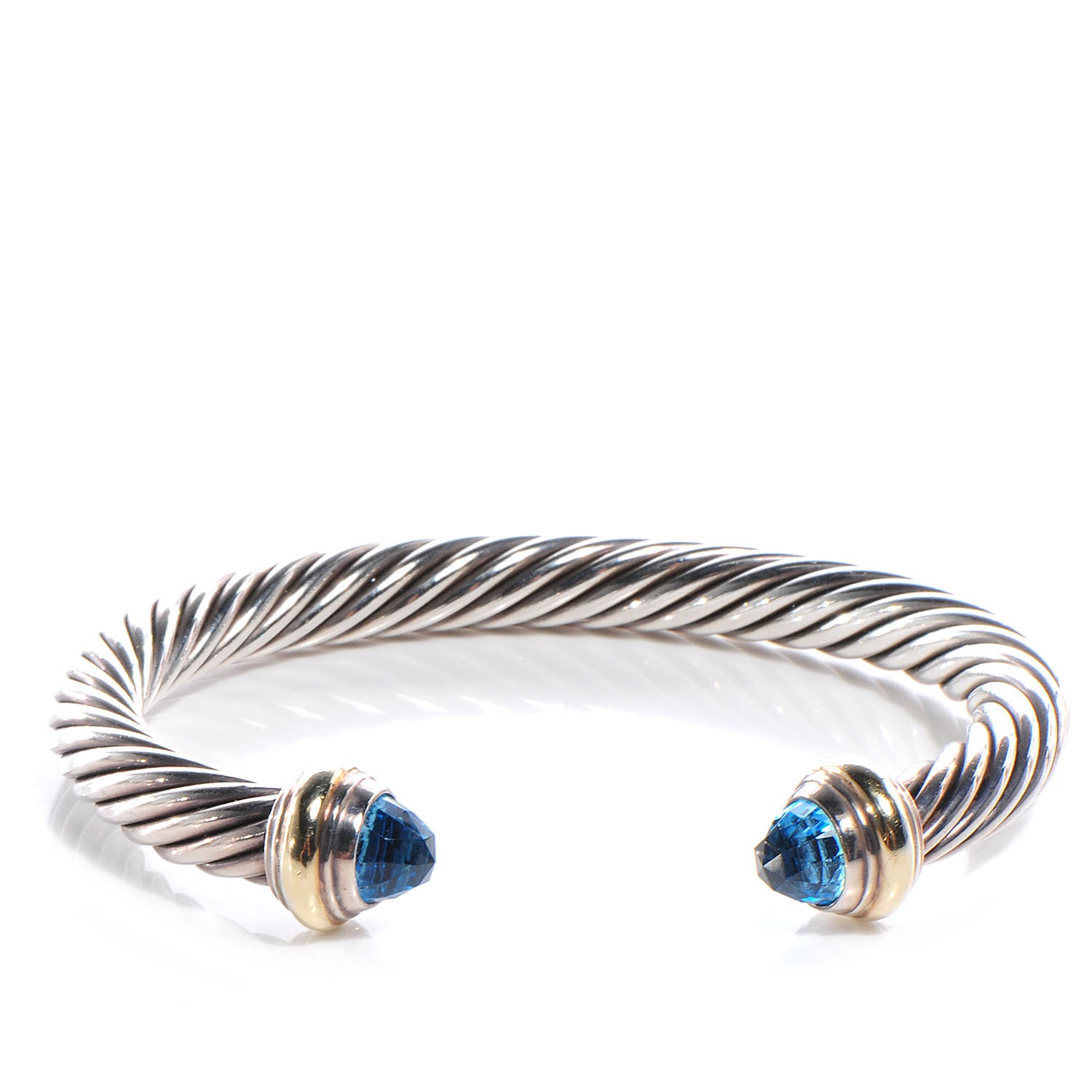 David Yurman Sterling Silver 14K Yellow Gold Blue Topaz 7mm Cable Classics Bracelet 1 of 6