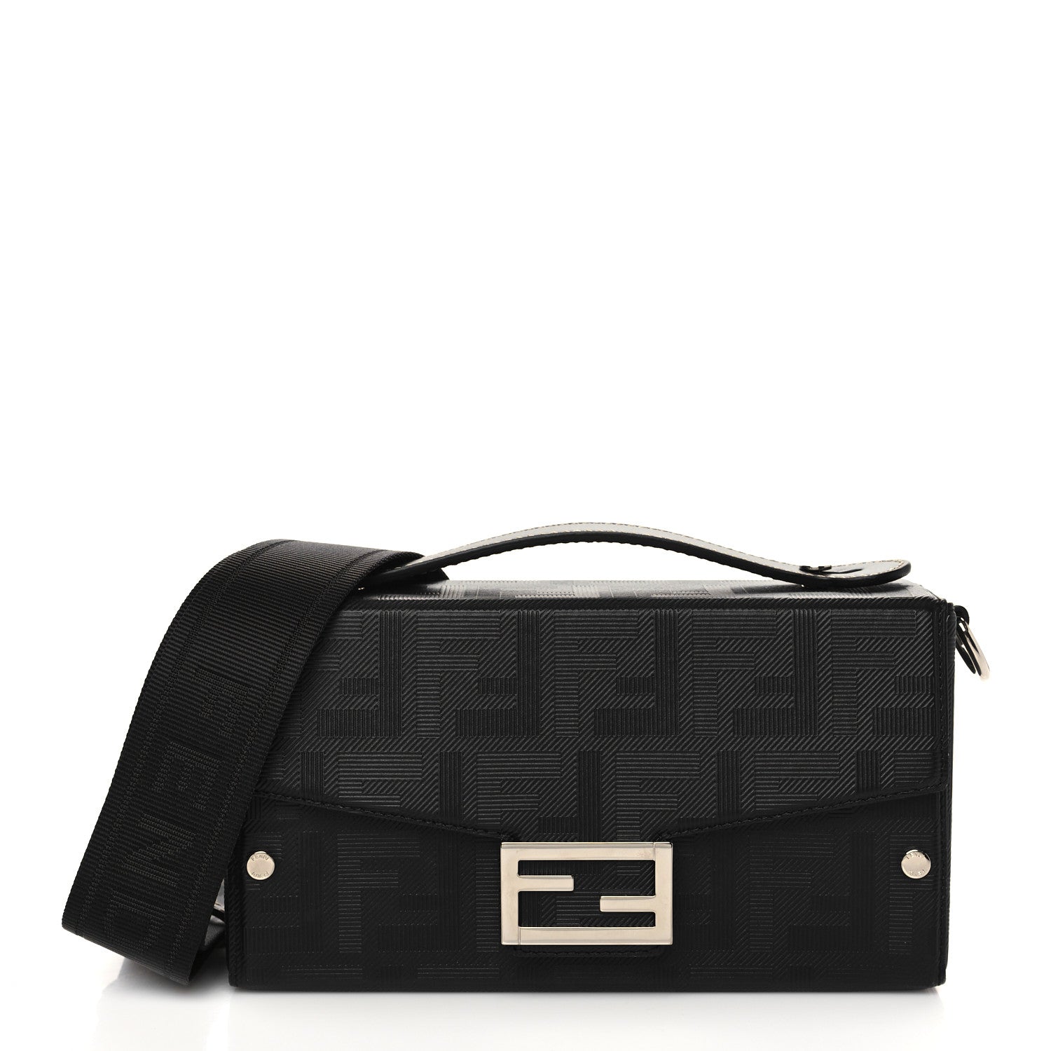 Fendi Vitello King FF Lines Embossed Baguette Soft Trunk Black 1 of 6