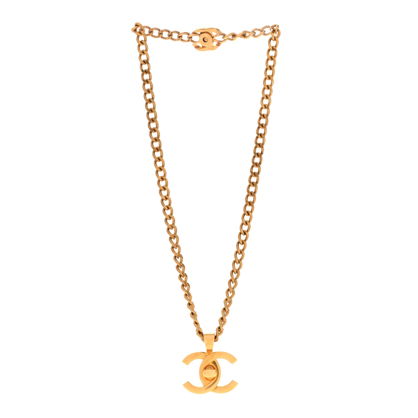 Quilted CC Pendant Chain Necklace Gold
