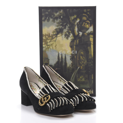 Gucci Kid Scamosciato Crystal GG Marmont Fringe 50mm Loafer Pumps 39 Black 11 of 11