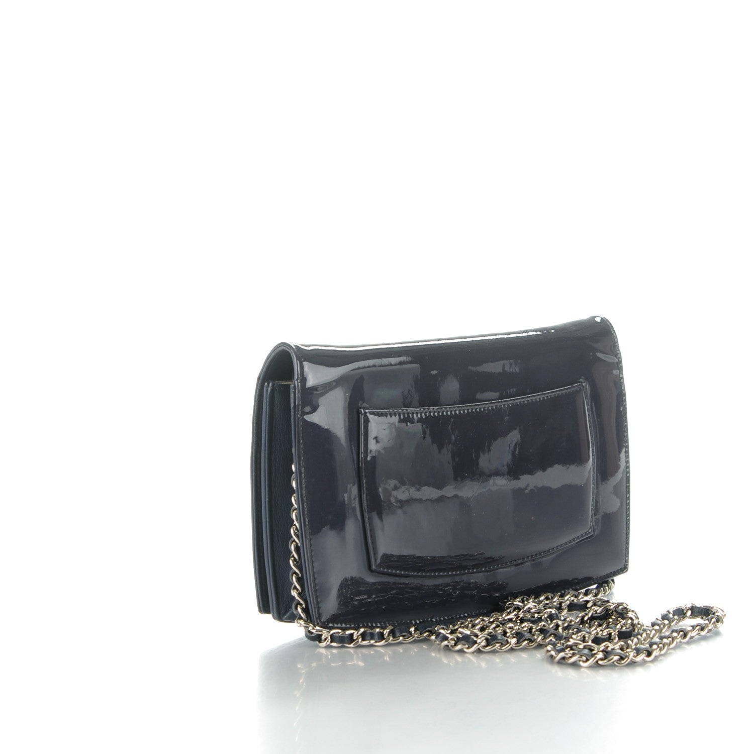 Chanel Patent Embossed CC Wallet On Chain WOC Blue 3 of 8