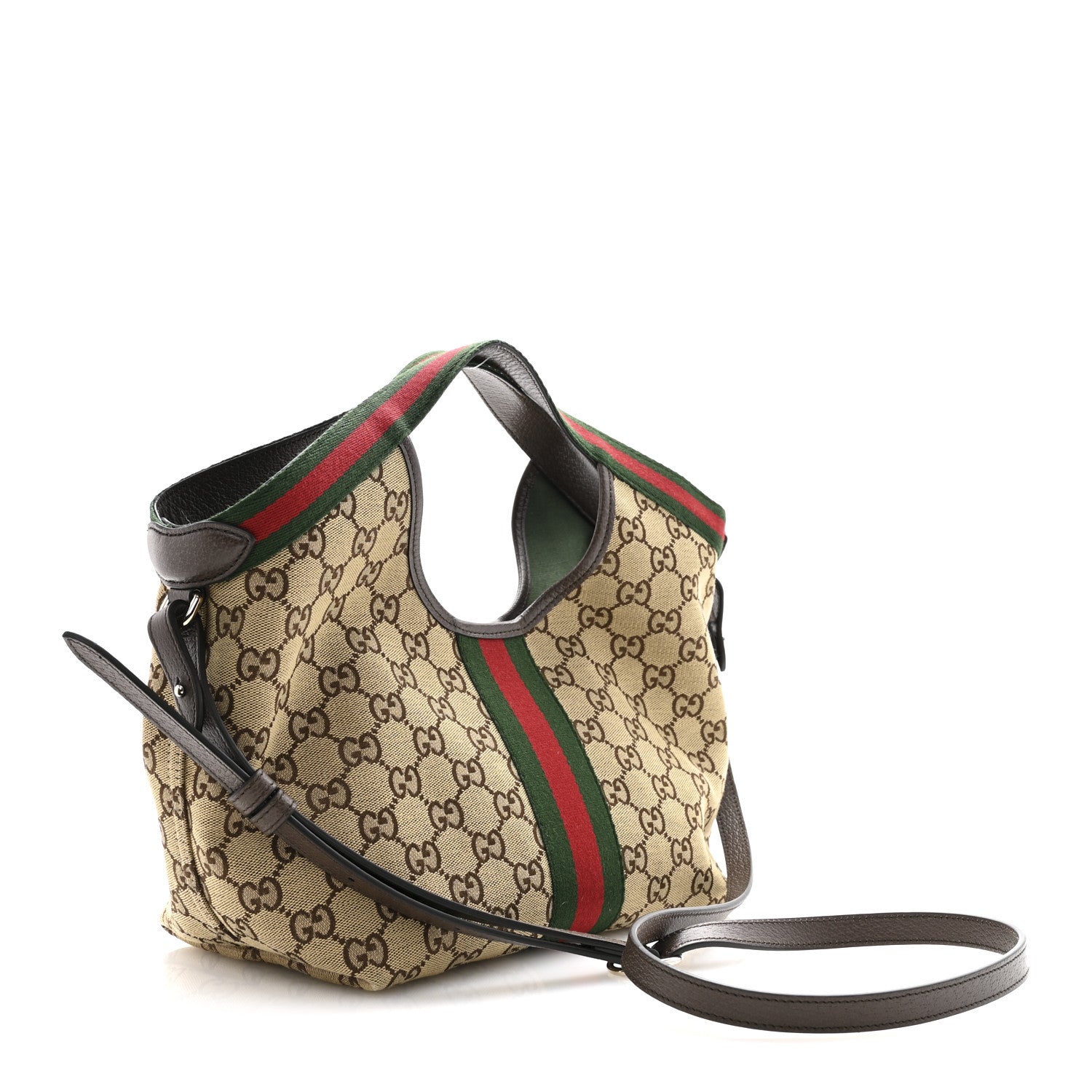 Gucci Monogram Web Small Giglio Tote Beige Dark Brown 4 of 11