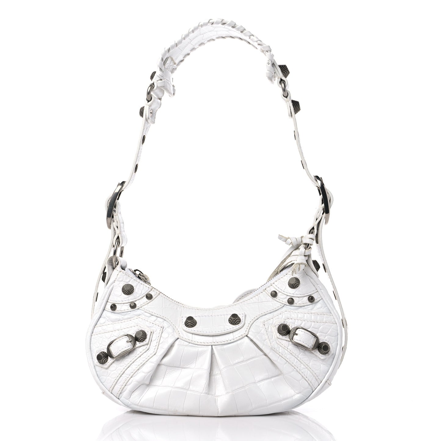 Extra Supple Calfskin Crocodile Embossed Le Cagole Shoulder Bag XS Optic White