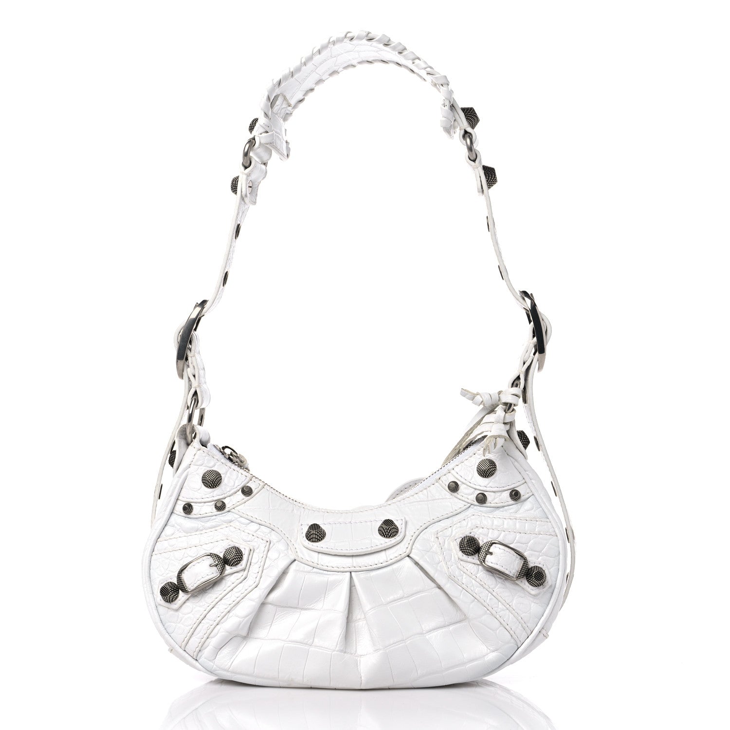 Balenciaga Extra Supple Calfskin Crocodile Embossed Le Cagole Shoulder Bag XS Optic White 3 of 10