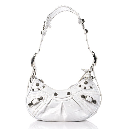 Balenciaga Extra Supple Calfskin Crocodile Embossed Le Cagole Shoulder Bag XS Optic White 3 of 10