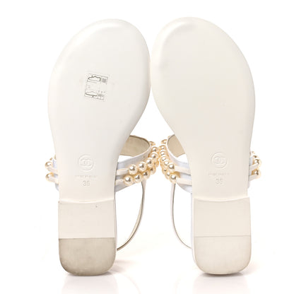 Chanel Grosgrain Pearl CC Sandals 36 White 5 of 9