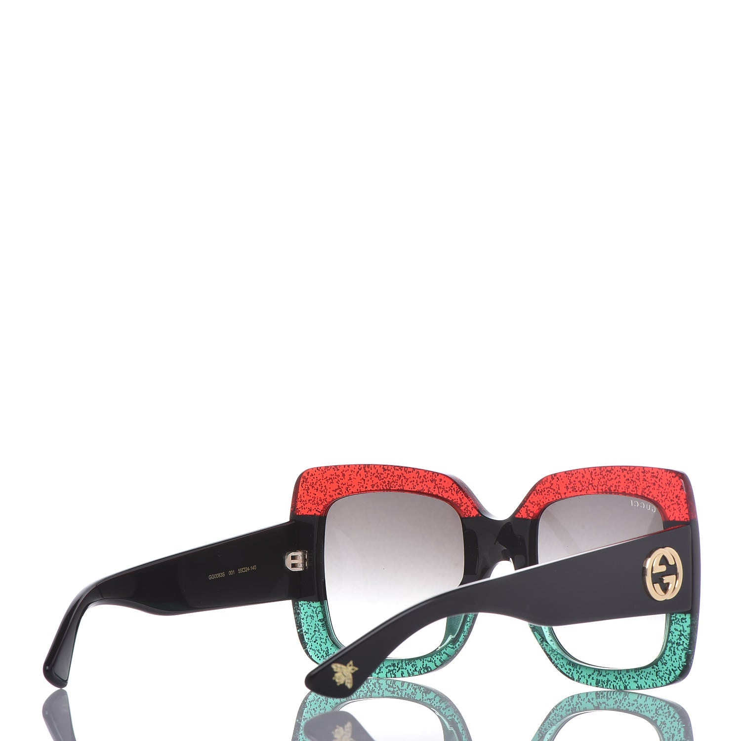 Gucci Square Frame GG0083S Sunglasses Glitter Red Black Green 3 of 7