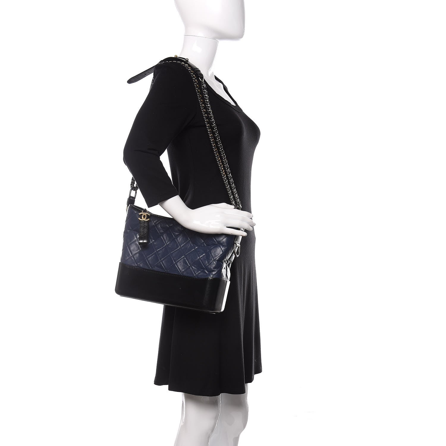 Chanel Aged Calfskin Quilted Medium Gabrielle Hobo Navy Black 2 of 11
