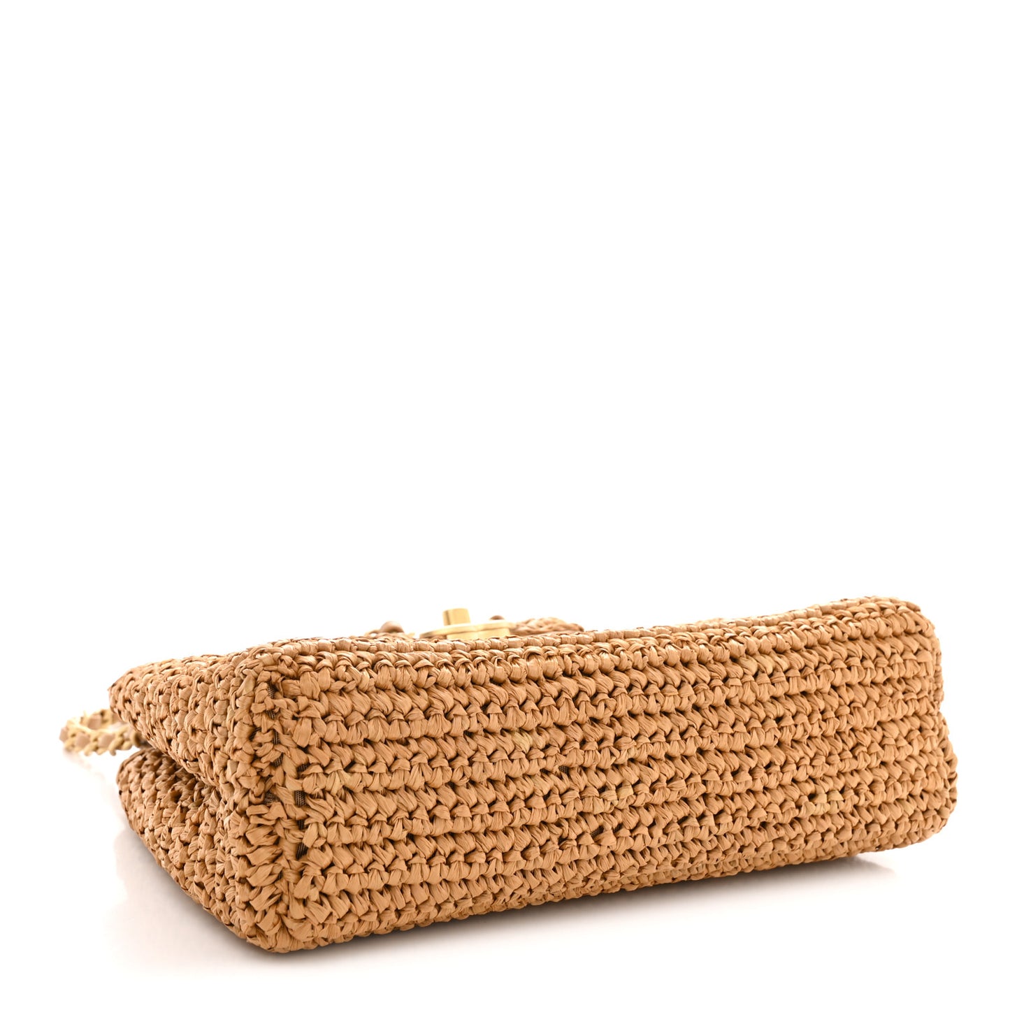 Braided Raffia Nano Kelly Flap Bag Dark Beige