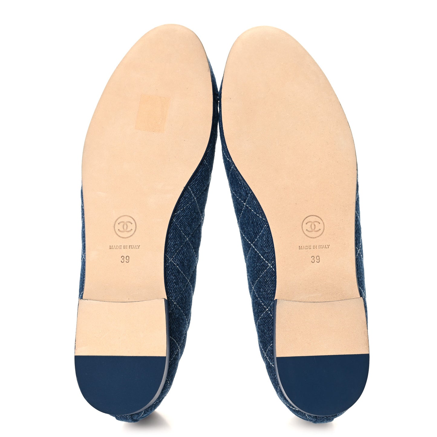 Washed Denim Quilted Cap Toe CC Ballerina Flats 39 Blue