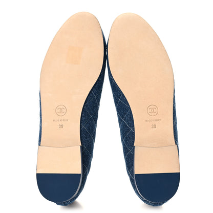 Chanel Washed Denim Quilted Cap Toe CC Ballerina Flats 39 Blue 6 of 10