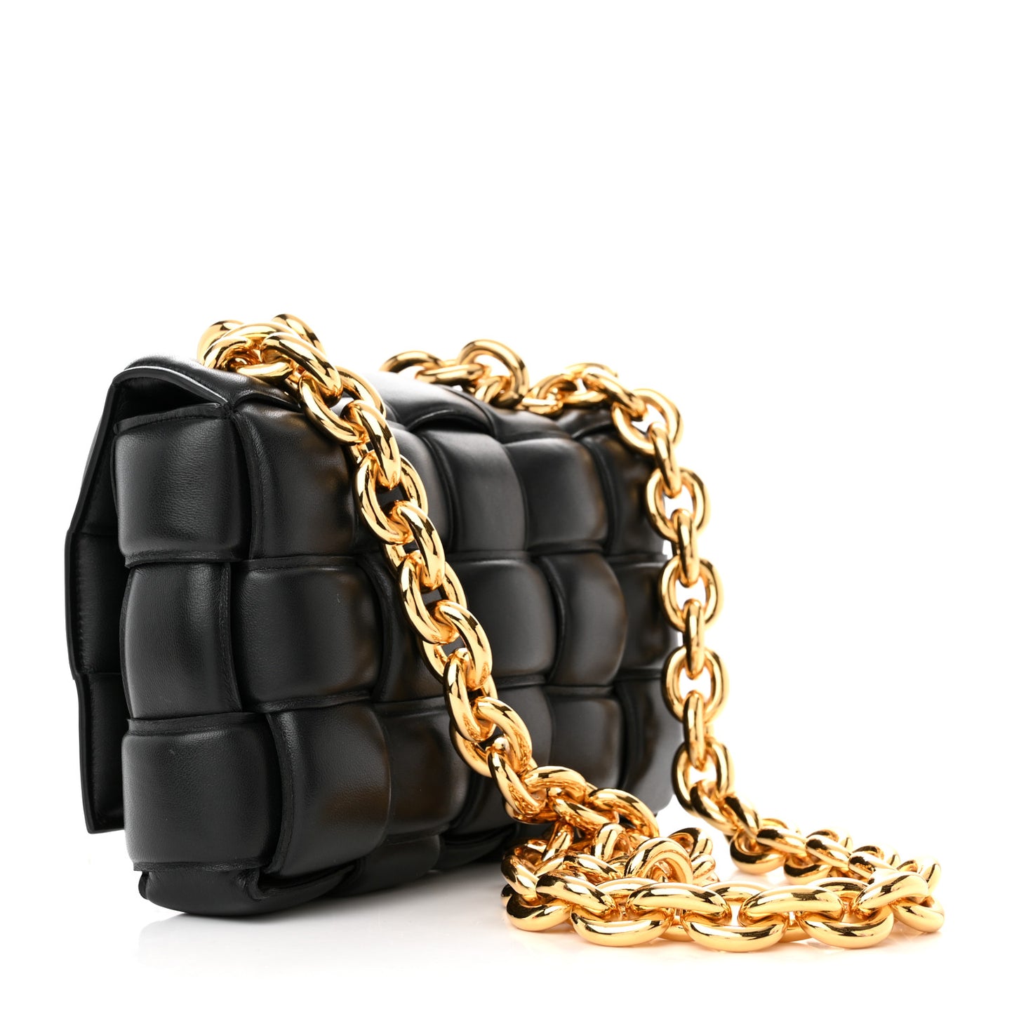 Lambskin Maxi Intreccio Padded Chain Cassette Crossbody Bag Black