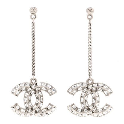 Chanel Baguette Crystal CC Drop Earrings Silver 1 of 5
