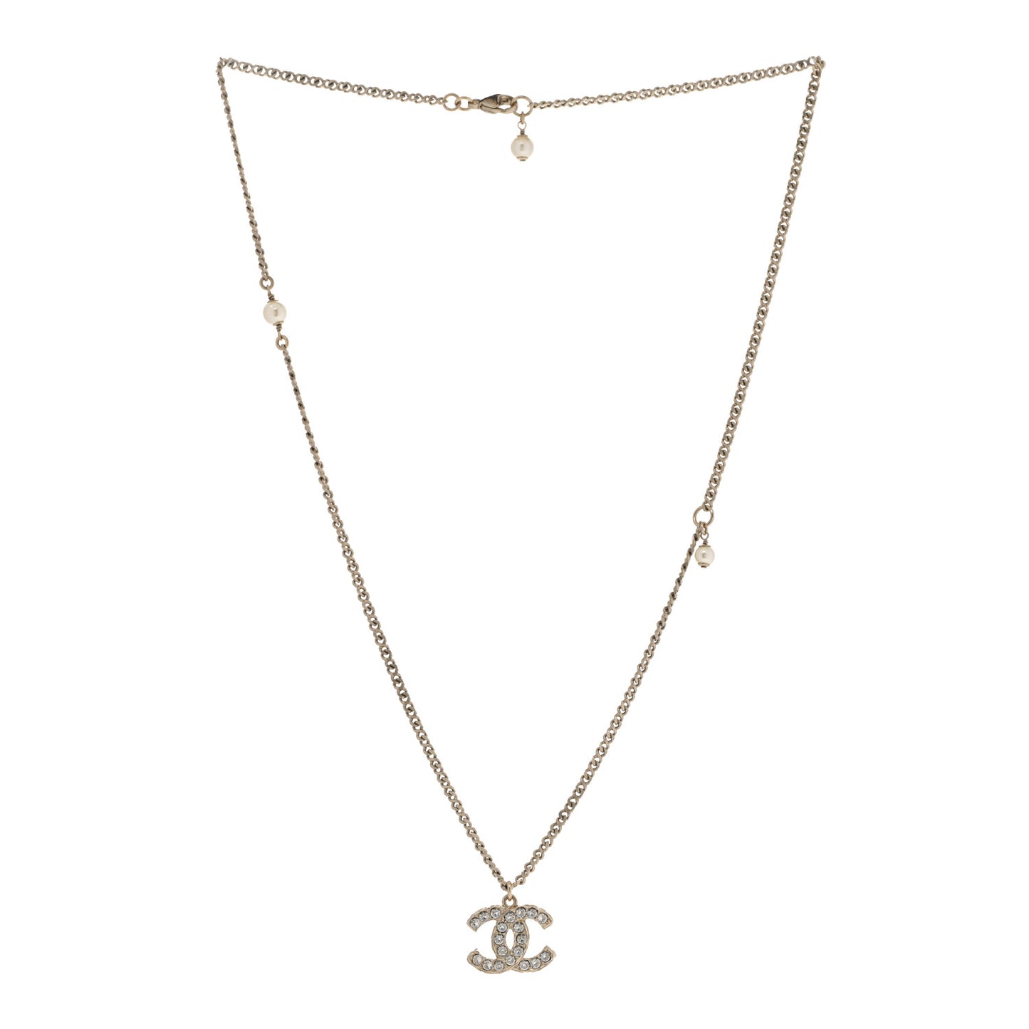 Metal Pearl Crystal CC Textured Pendant Necklace Gold