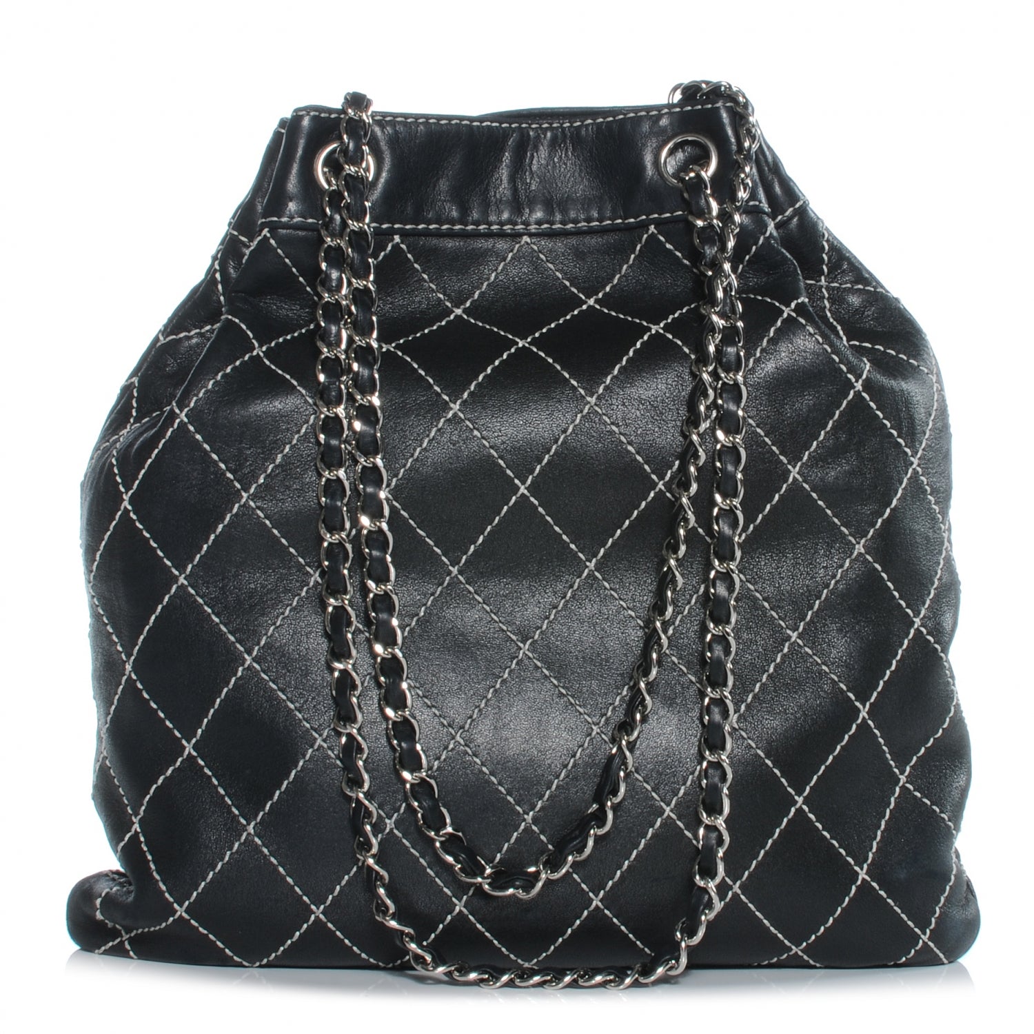 Chanel Lambskin Contrast Stitch Shoulder Bag Black 1 of 7