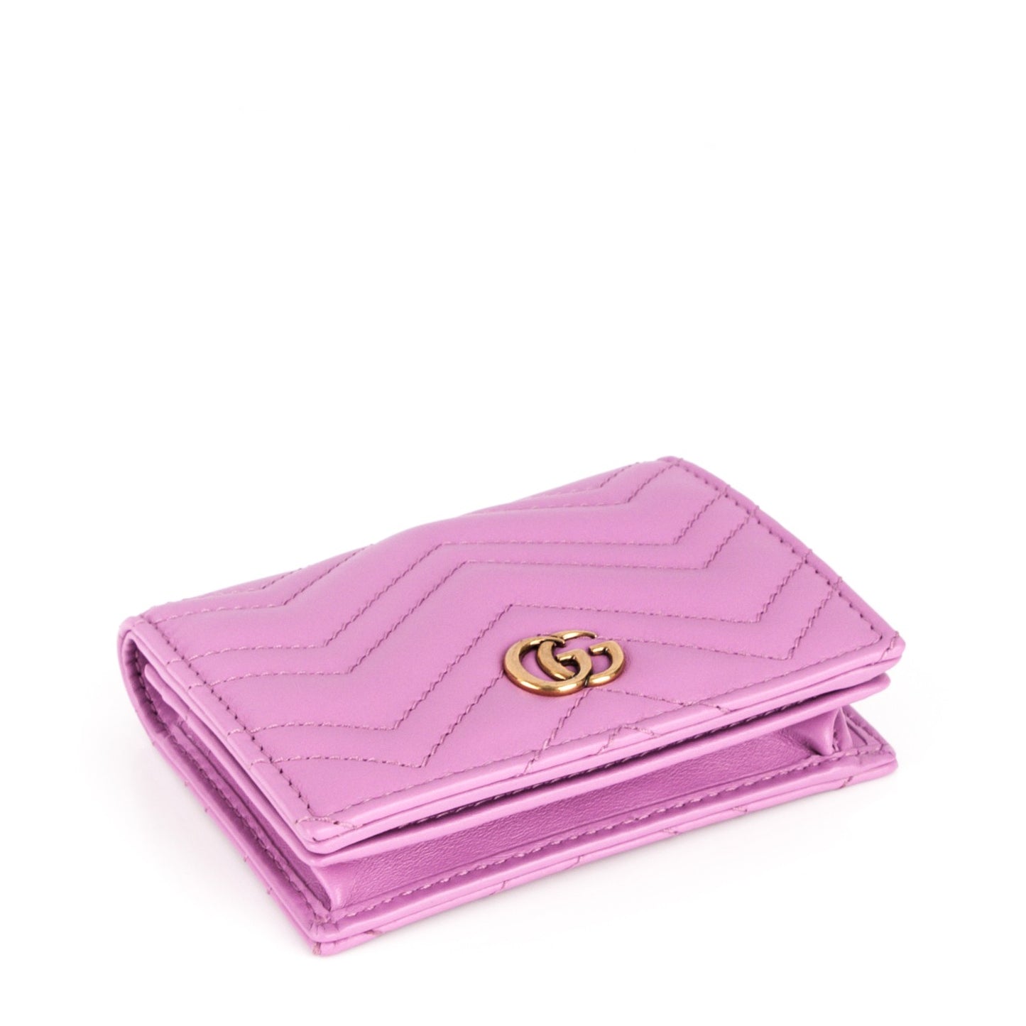 Calfskin Matelasse GG Marmont Card Case Candy Mousse