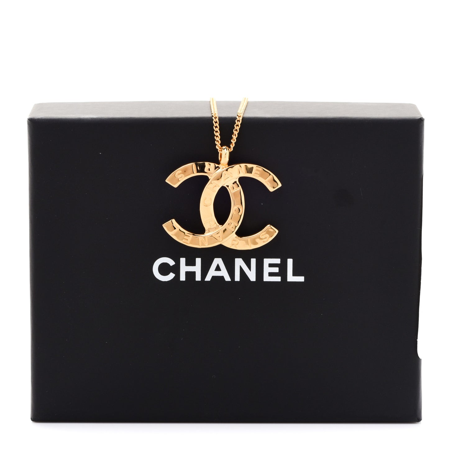 Metal CC Paris Button Necklace Gold