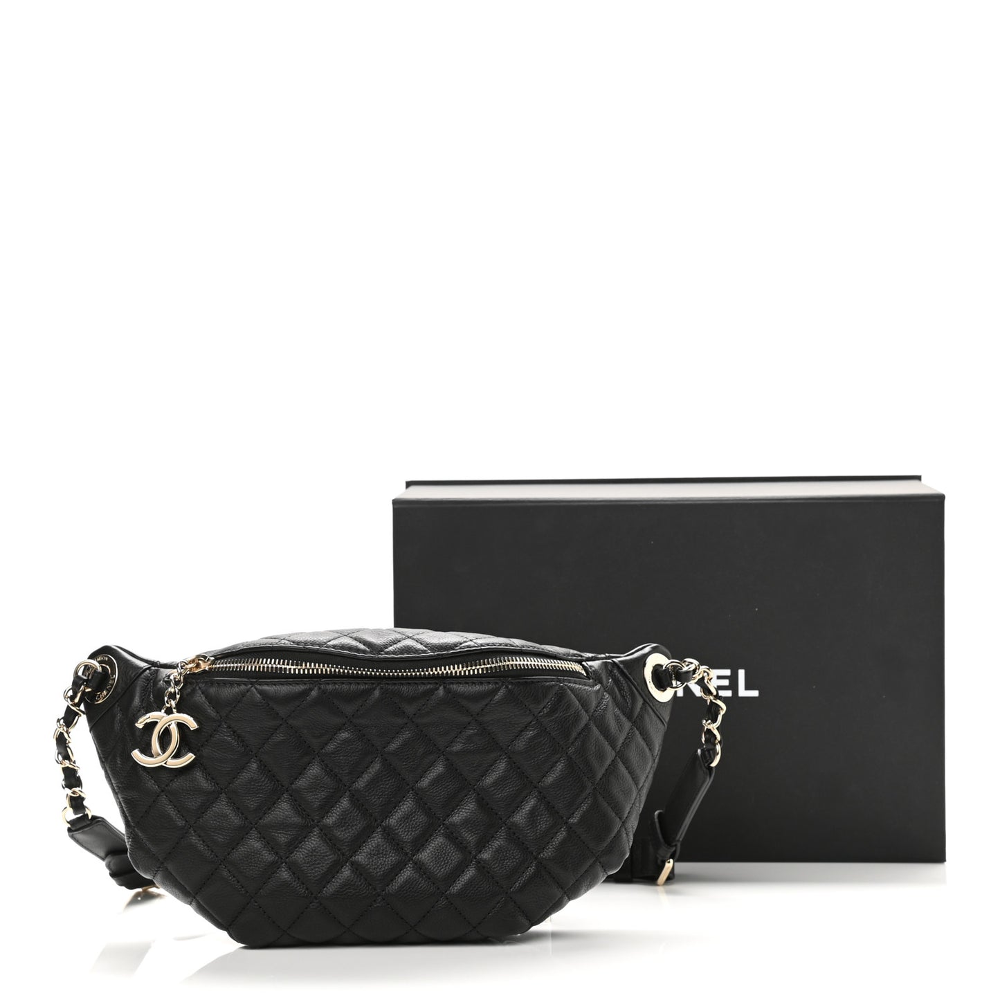 Calfskin Quilted Banane Waist Bag Fanny Pack Black