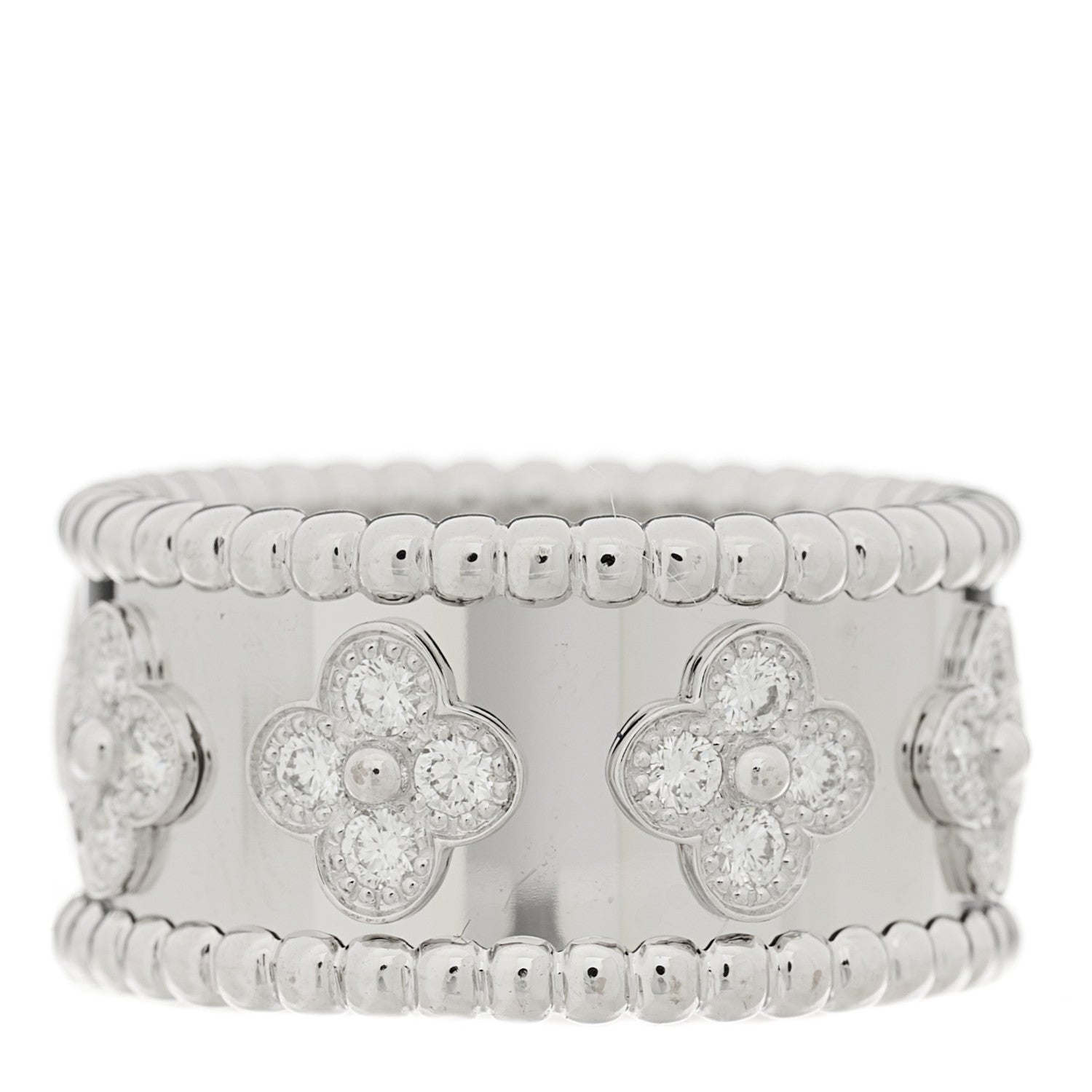 Van Cleef & Arpels 18K White Gold Diamond Medium Perlee Clover Band Ring 52 6 1 of 5